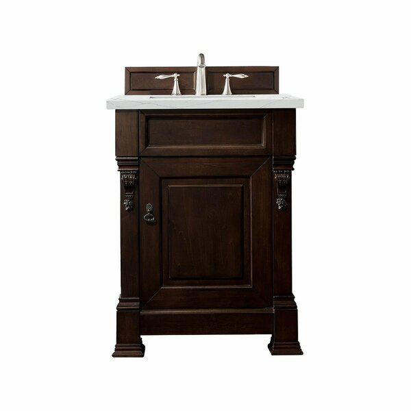 James Martin Vanities Brookfield 26in Single Vanity, Burnished Mahogany w/ 3 CM Ethereal Noctis Quartz Top 147-114-V26-BNM-3ENC